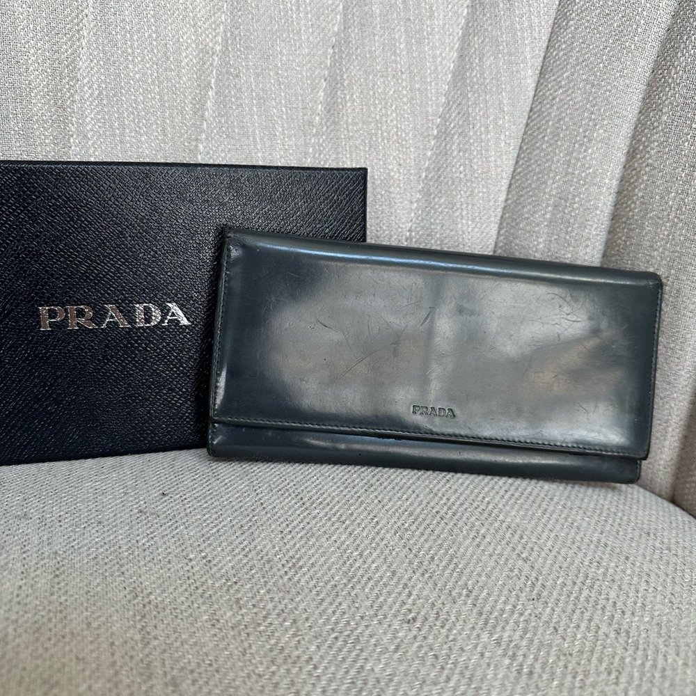 PRADA Dark Grey Patent Leather Long Wallet